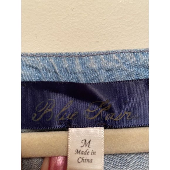 BLUE RAIN Dress Sand Washed Look Chambray Embroidered Cold Shoulder Pockets Med - Picture 8 of 12